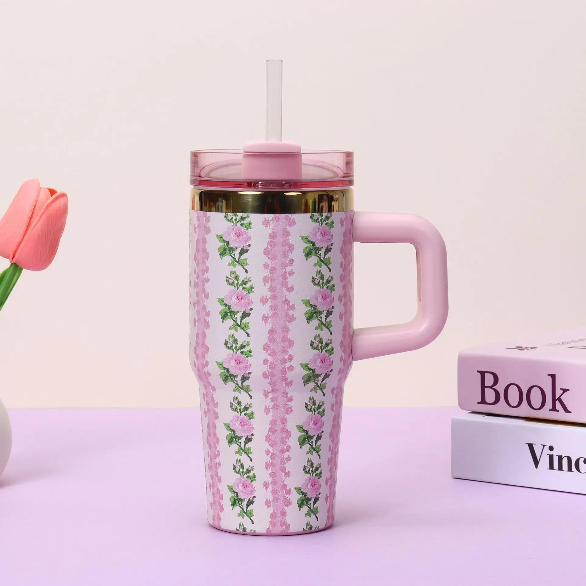 Car Stuff 14oz Car Cup 304 Stainless Steel Insulated Travel Tumbler with Handle Straw Lid & Cold Retention