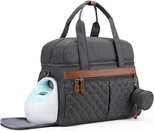 Breast Pump Bag, Diaper Bag Tote with 4 Cooler Pockets, Double-Layer Work Bag for Breastfeeding Mom fit 15'' Laptop