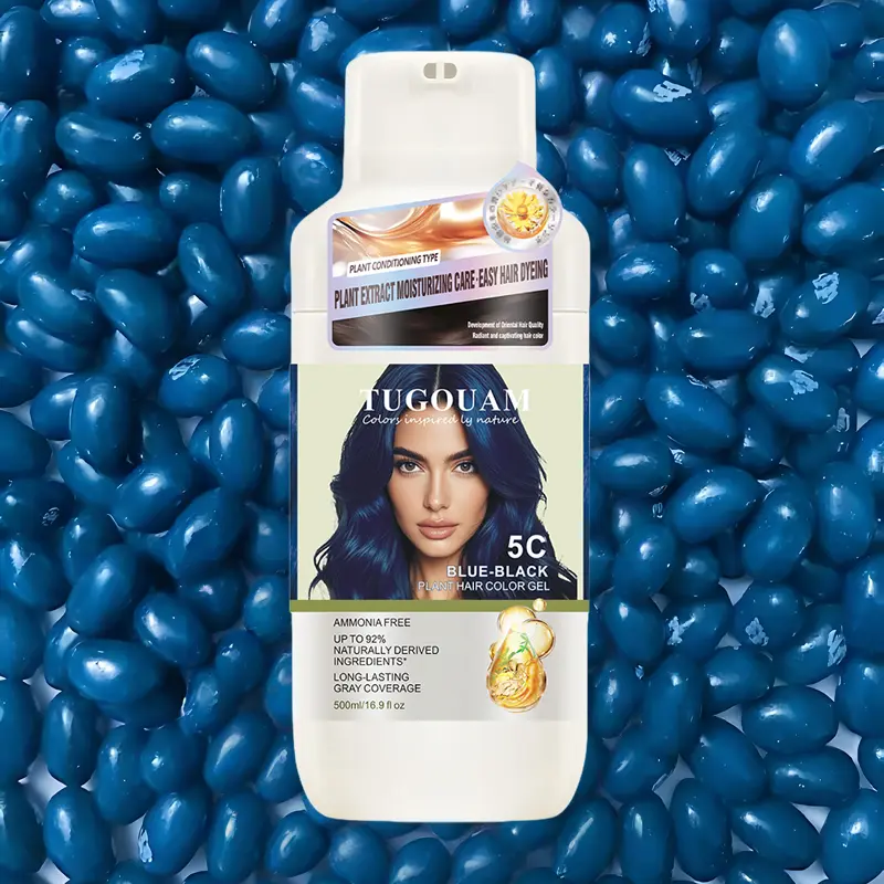 Blue-Black Hair Dye Shampoo, 5-in-1 Herbal Haircare Cleanser for Dyeing Hair, Ammonia-Free Formula with Argan Oil for Men & Women, 16.9 fl oz, Floral, Scented, No Bleach Hair Color