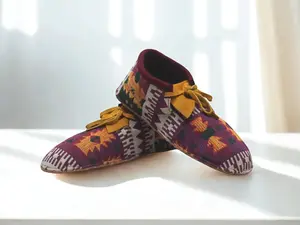 Handmade Leather & Jacquard Fabric Moccasins
