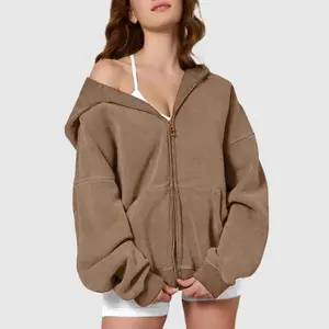 Unisex  Zip-Up Hoodie in Acid Wash Heavyweight Cotton Fleece with  Pockets & Stretch Ribbed Cuffs for Men & Women Oversized