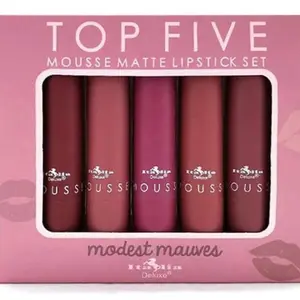 ITALIA DELUXE TOP FIVE MOUSSE MATTE LIPSTICK Modest Mauves 5 pc. Lipsticks Set