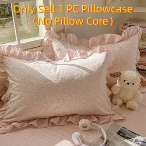 Korean Style Lace Trim Small Floral Pillowcase, Soft Cotton Blend, All-Season Use, Plant Flower Series, 48cm X 74cm, Single Pack