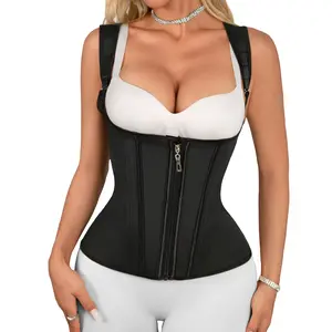 Women's Solid Zip Up Waist Trainer, Comfortable Waist Cincher, Tummy Control Shapewear Cincher for Women for Fall, Waist Trainer Shaper, Waist Control Shapewear, Girdle Highwaist, Shapewear for Women, Body Shapewear, Womenswear faja Top shoulder strap