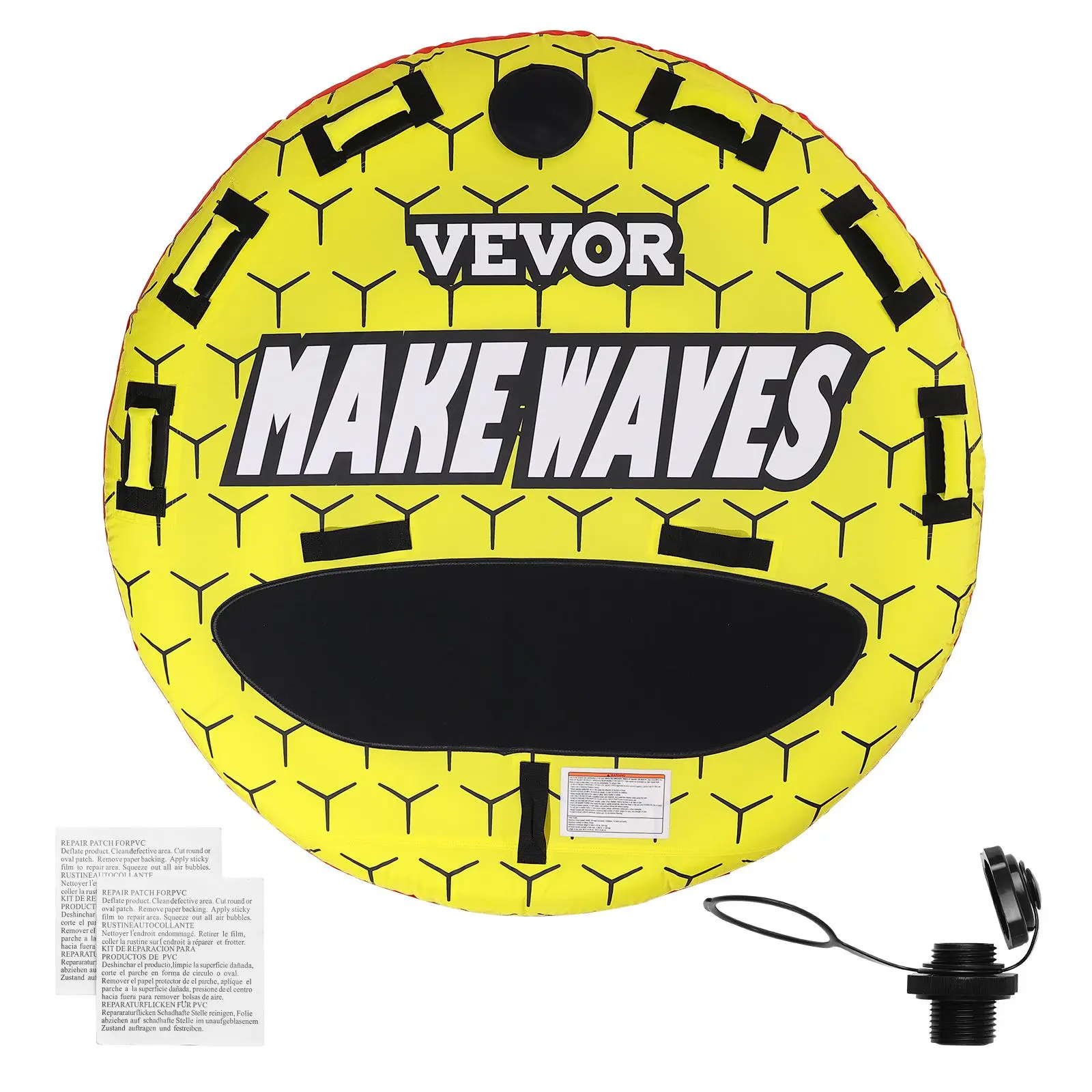 【SummerFinds】VEVOR Towable Tube for Boating, 1-3 Riders Inflatable Boat Tubes and Towables, 510 lbs, 63" Round Water Sport Towable Tubes for Boats to Pull, Full Nylon Cover, EVA Grab Handles and Speed Safety Valve