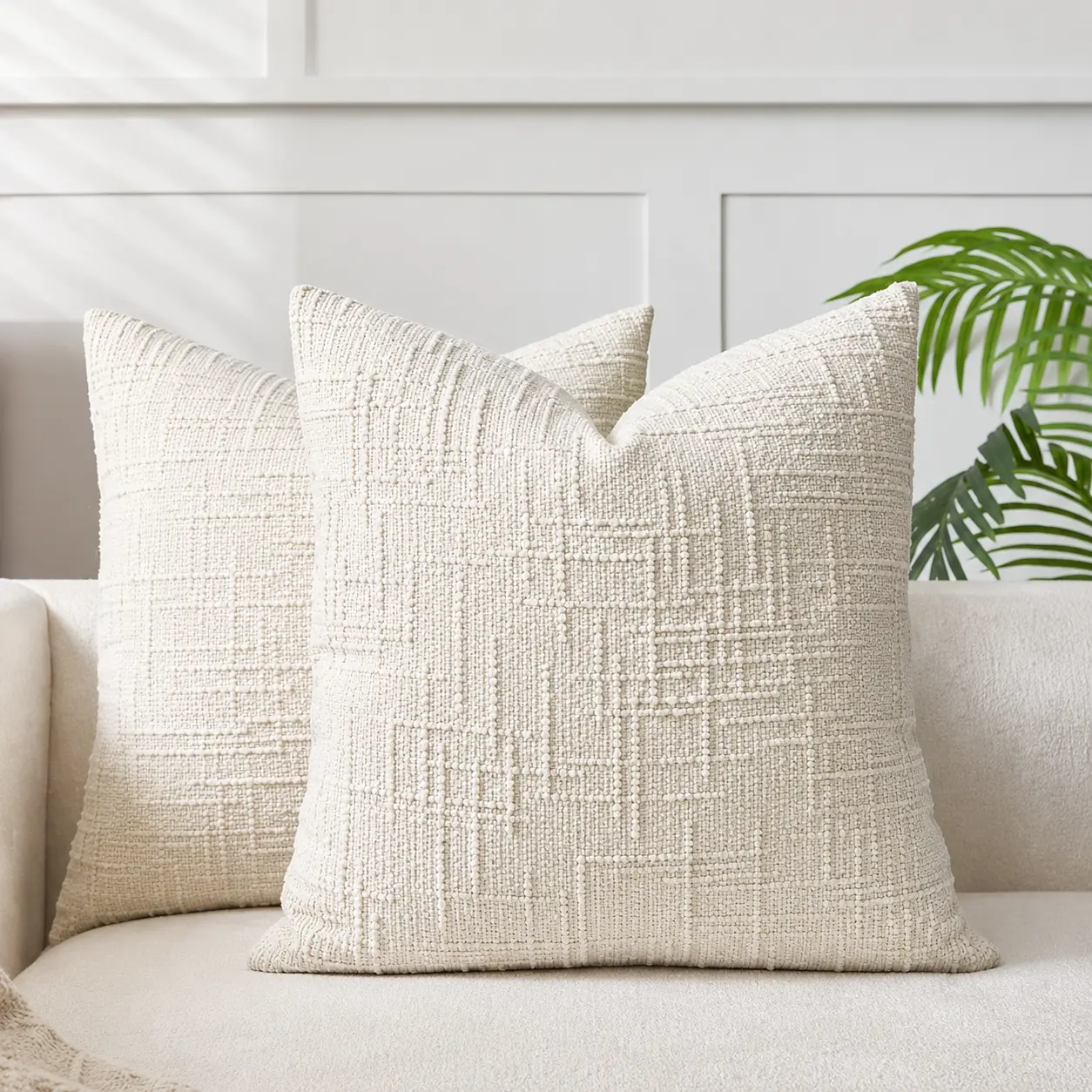 2-Pack Soft Chenille Woven Pillow Covers (No Inserts), 18x18 in Solid Color Square Cases, Cozy Rustic Farmhouse Style for Sofa Bedroom, Home Decor Ideas Aesthetic Room Decor Indoor Use