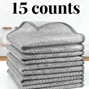 15-Piece Multi-Functional Silver Detachable & Washable (Sinks/Pots/Pans)“kitchen,wipe,” kitchen wipe   multi  purpose  dish  was single layer mesh dishcloth single layer dishwashing rag silver  wire  dish  cloth grout  scrubber sponge cloth