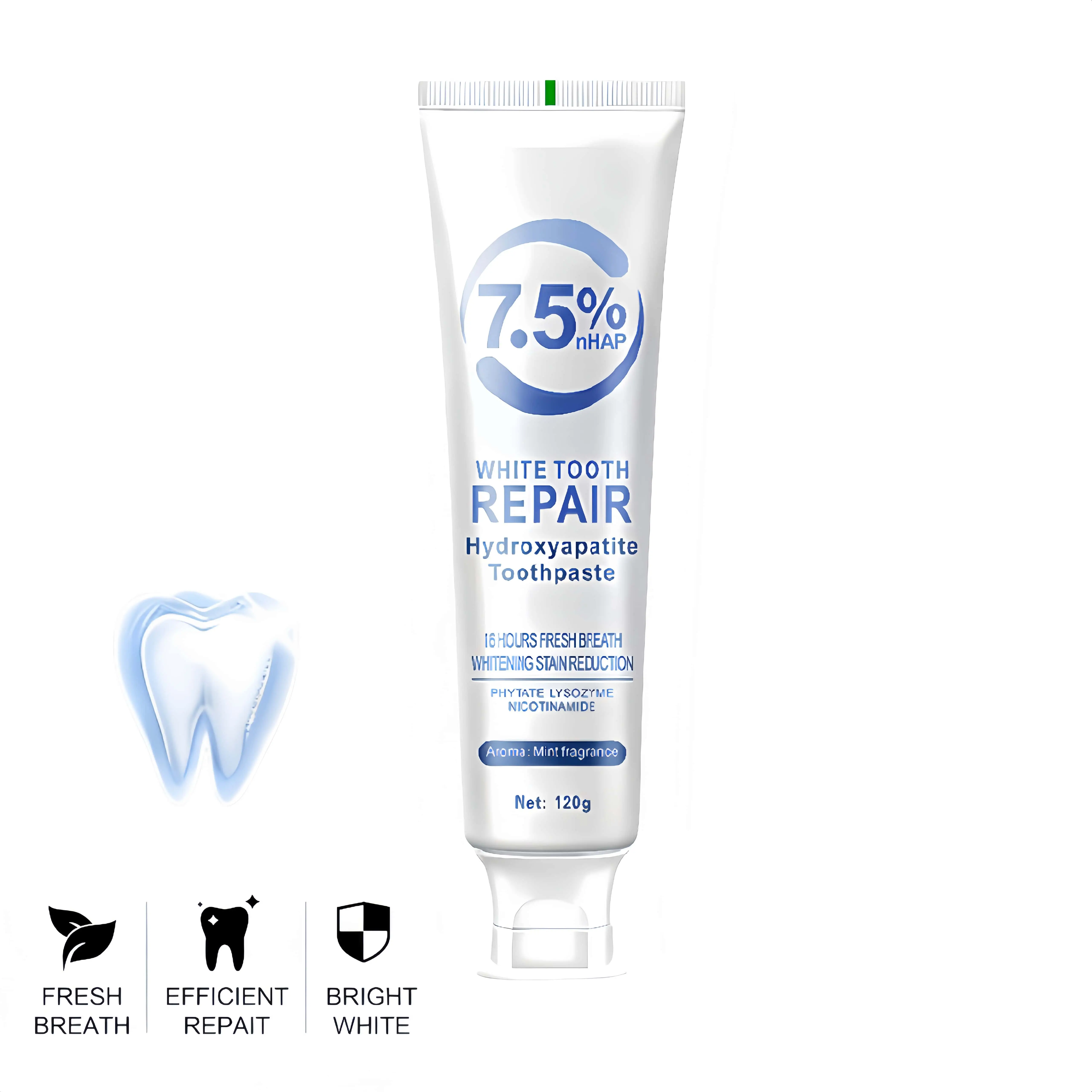 Nano-Hydroxyapatite Toothpaste Helps Remineralize,  Natural Peppermint Flavor, Fluoride-Free, Fresh Breath, Reduce Tooth Sensitivity Toothbrush Cleaning