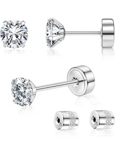 G23 Titanium Threadless Flat Back Earrings-Hypoallergenic Post Earrings 6A Cubic Zirconia Earrings Studs for Men-Trendy 20G Flatback Push Pin Cartilage Earring for Helix Tragus Piercing