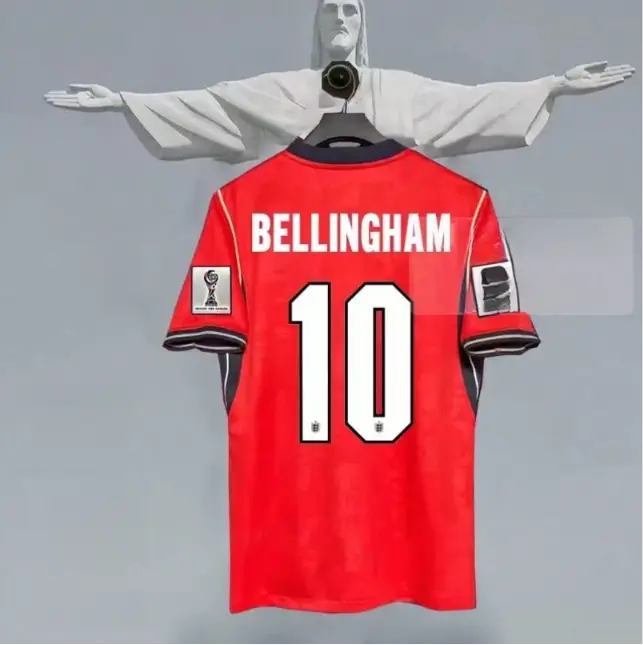 ( FULL LOGO ) Red No.10 Soccer Jersey, Short Sleeve Football Shirt with White Number Print, Unisex Match Day Fan Top, Training Sportswear and Stadium Outfit for Men and Women