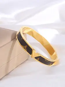 18k Stainless Steel Bracelet, Elegant Geometric Cuff, All Seasons Jewelry, Hypoallergenic, Ideal Gift for Couples, Parties, Holidays