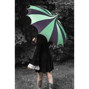 Batwing Pagoda Umbrella [BLACK/GREEN STRIPED]