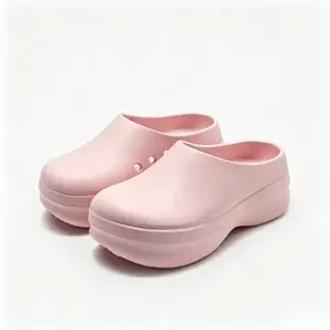 Pink Platform Clogs Mules for Women, EVA Chunky Thick Sole Slip On Shoes, Backless Closed Toe Slides, Non Slip Waterproof Height Increasing Casual Shoes, Comfortable Indoor Outdoor Walking Work Nurse Shoes
