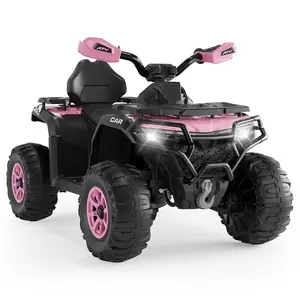 【Christmas Gift】Pink 12V Electric Ride on Toys for Kids with Remote Control, Kid ATV with LED & Bluetooth, Dual 45W Motors & 3 Speed Electric Car for Kids