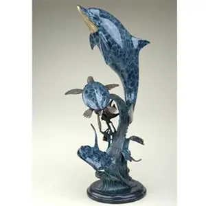 SPI Home Dolphin Seaworld Brass Sculpture – Ocean-Inspired Coastal Accent, 29" Tall