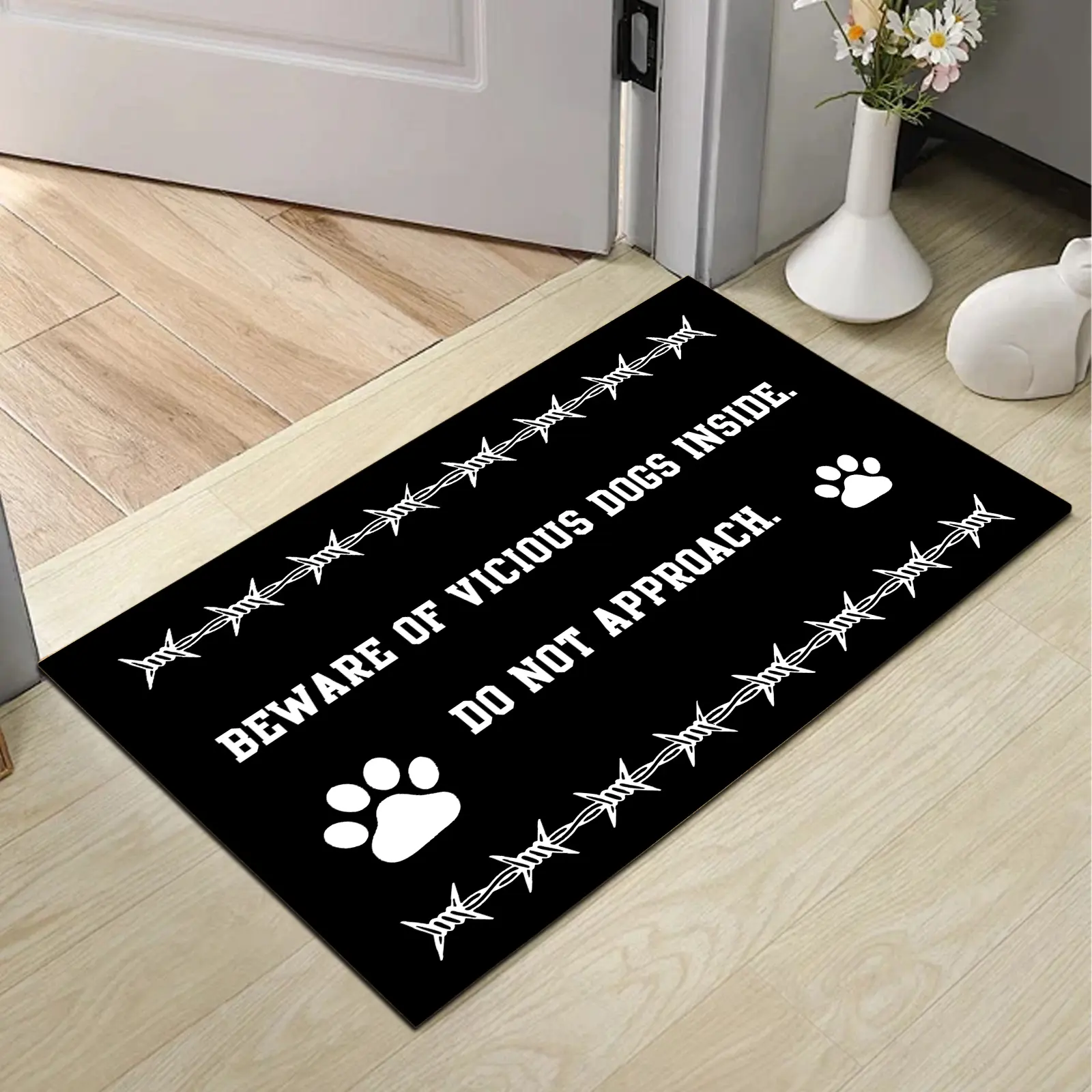 Rustic Anti-Skid Soft Indoor Durable Funny Slogan Doormat - "Do Not Approach" Vicious Dog Warning Mat, Unique Housewarming Gift for Pitbull Owners, Water Absorbent, Entryway Bath