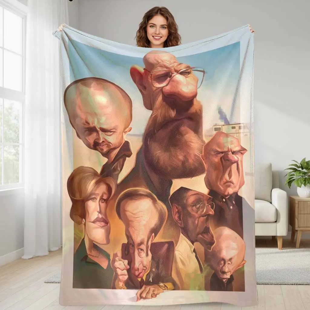 TV Show Characters Flannel Blanket Caricature Portraits Print Ultra Soft Plush Lightweight Warm Bed Throw For Living Room Sofa Couch Camping Outdoor Picnic Bedding Gift