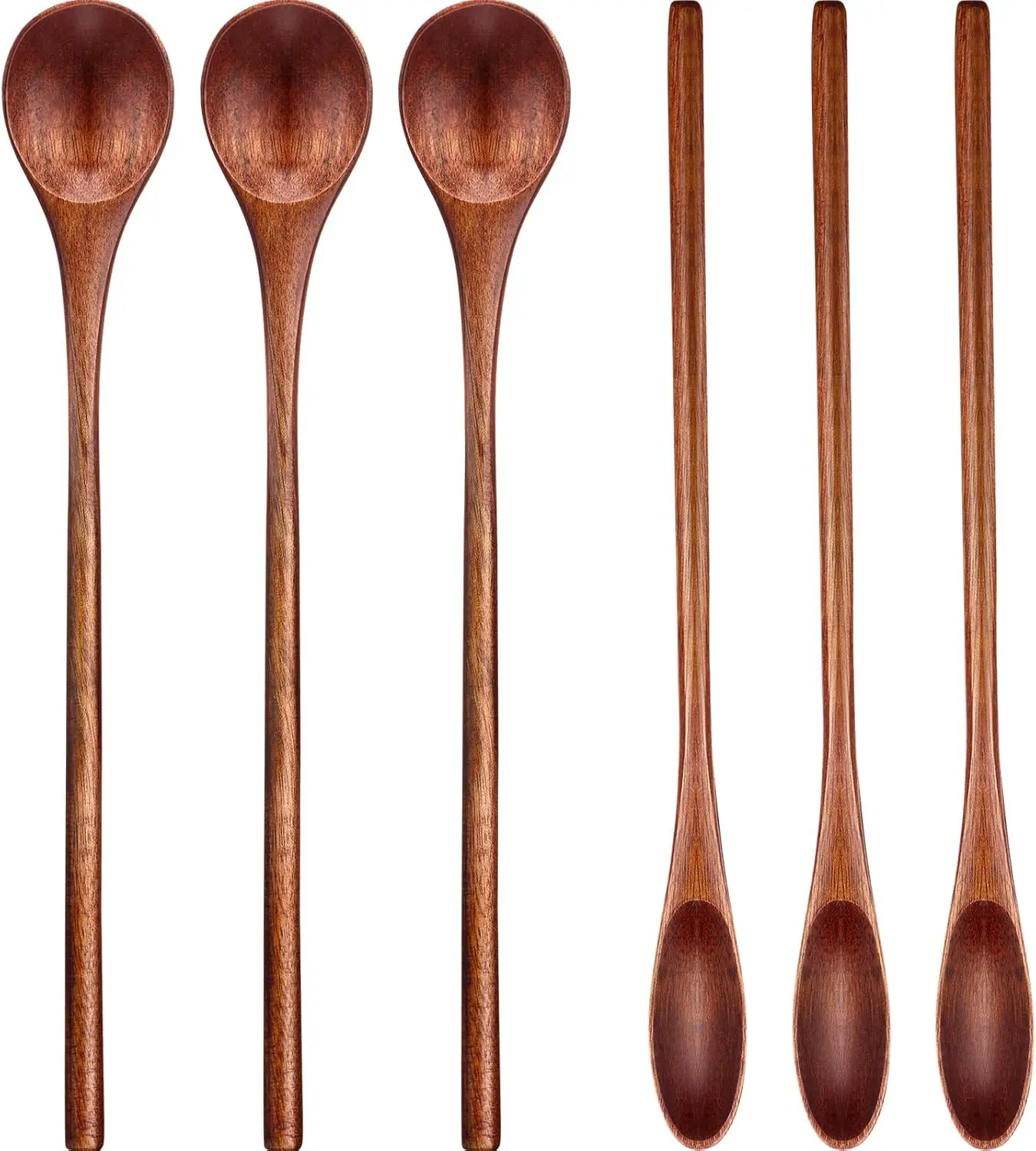 6Pcs Wooden Coffee Spoons Long Handle Mixing Wooden Spoon Handmade Stirring Teaspoon for Kitchen