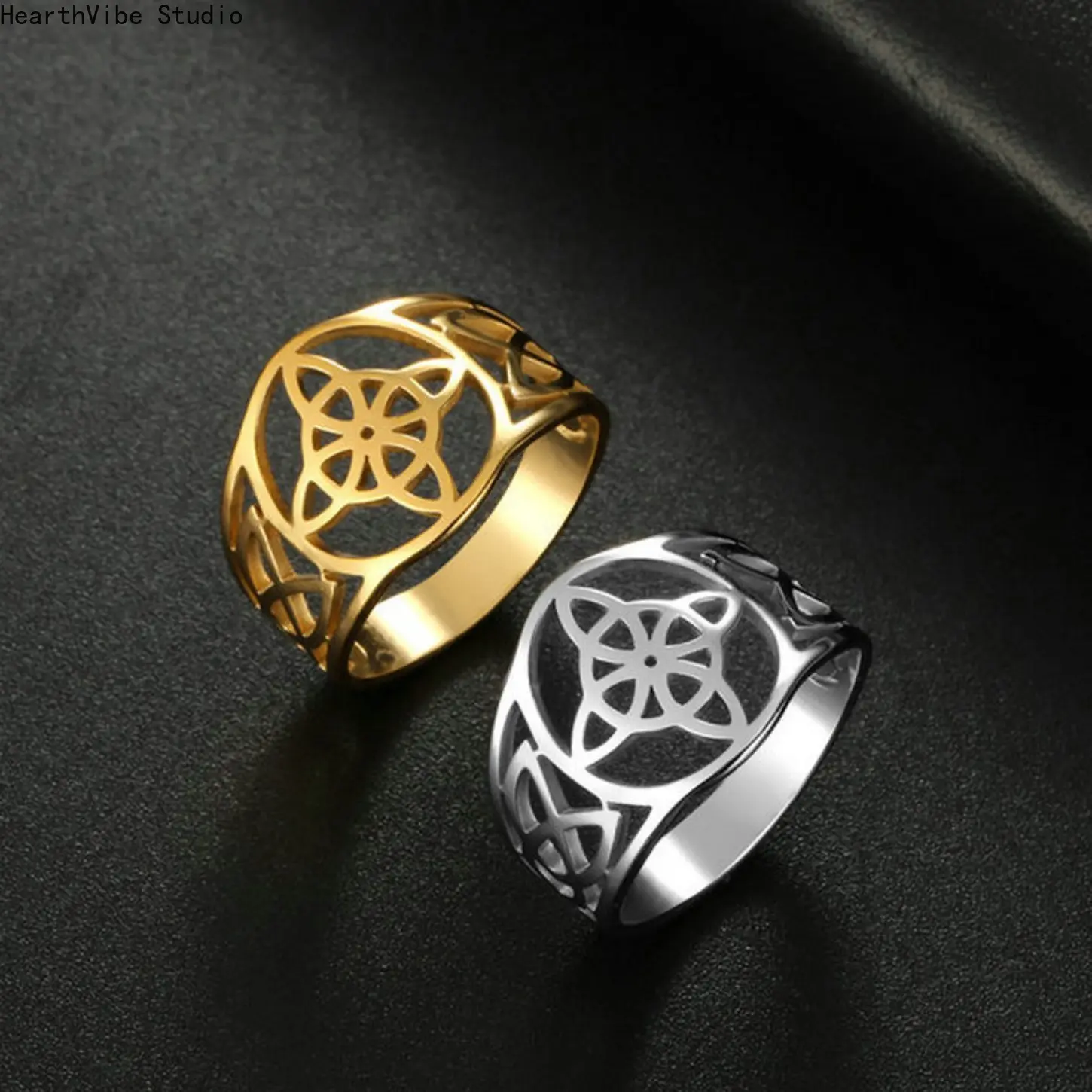 1PC Stainless Steel Elegant Witch Knot Ring - Women's Men's Finger Ring, Witchcraft Wicca Triquetra Celtic Knot Amulet Protection Jewelry for Sports & Outdoor Accessory Use, Elegant Ring