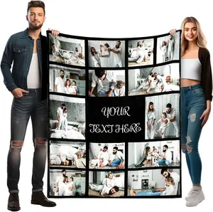Personalised Blankets for Adults 6 Photos | Optional Customised Sherpa Blanket | Custom Photo Blanket with Picture and Text | Photo Blanket Throw Personalised for Birthday Gifts