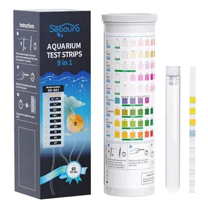 SEAOURA 9-in-1 Aquarium Test for Fish Tanks - 65 Strips Water Testing Strips for Aquariums & Ponds Accurate Testing Iron Copper Nitrate Nitrite Chlorine Hardness Alkalinity Carbonate pH Aquarium Accessories