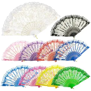 Colors Handheld Folding Fan Chinese Lace Fan  Vintage Hand Fan for Women for Gatherings, Weddings, and Church Dances Decor