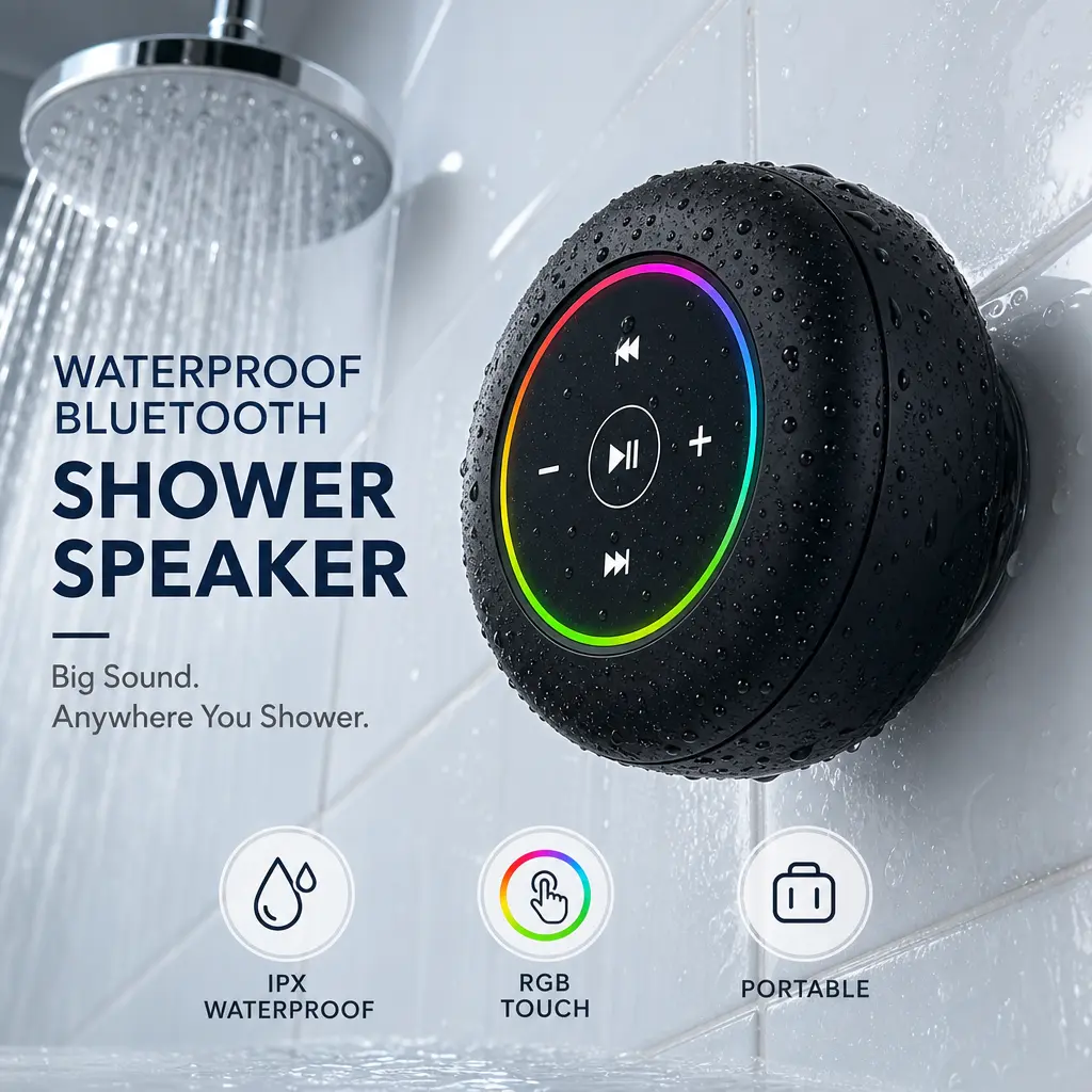 Mini Bluetooth Shower Speaker with Suction Cup - Portable Wireless Audio Speaker for Beach & Home, Easy Pairing with Smartphones, Tablets, Computers, Outdoor-Ready Gift for Adults, Portable Speakers