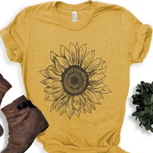 Sunflower - Sunflower Shirt, Floral Tee Shirt, Flower Shirt,Garden Shirt, , Sunflower Tshirt Sunflower Shirts. Sunshine Tee Graphic Menswear Soft Stylish Fabric Breathable Top Day Underwear floral top Streetwear T-Shirt Casual Crewneck Shortsleeve