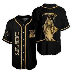 Santa Muerte Mexico Baseball Jersey Mexican Folk Saint Graphic Button Up Shirt Streetwear Jersey