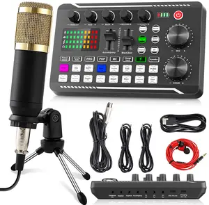 Facmogu F998 Podcast Equipment Bundle, Audio Interface & BM800 Condenser Microphone with Tripod Stand, Professional Recording Studio Package for Live Streaming, Broadcast, Recording, YouTube, TikTok