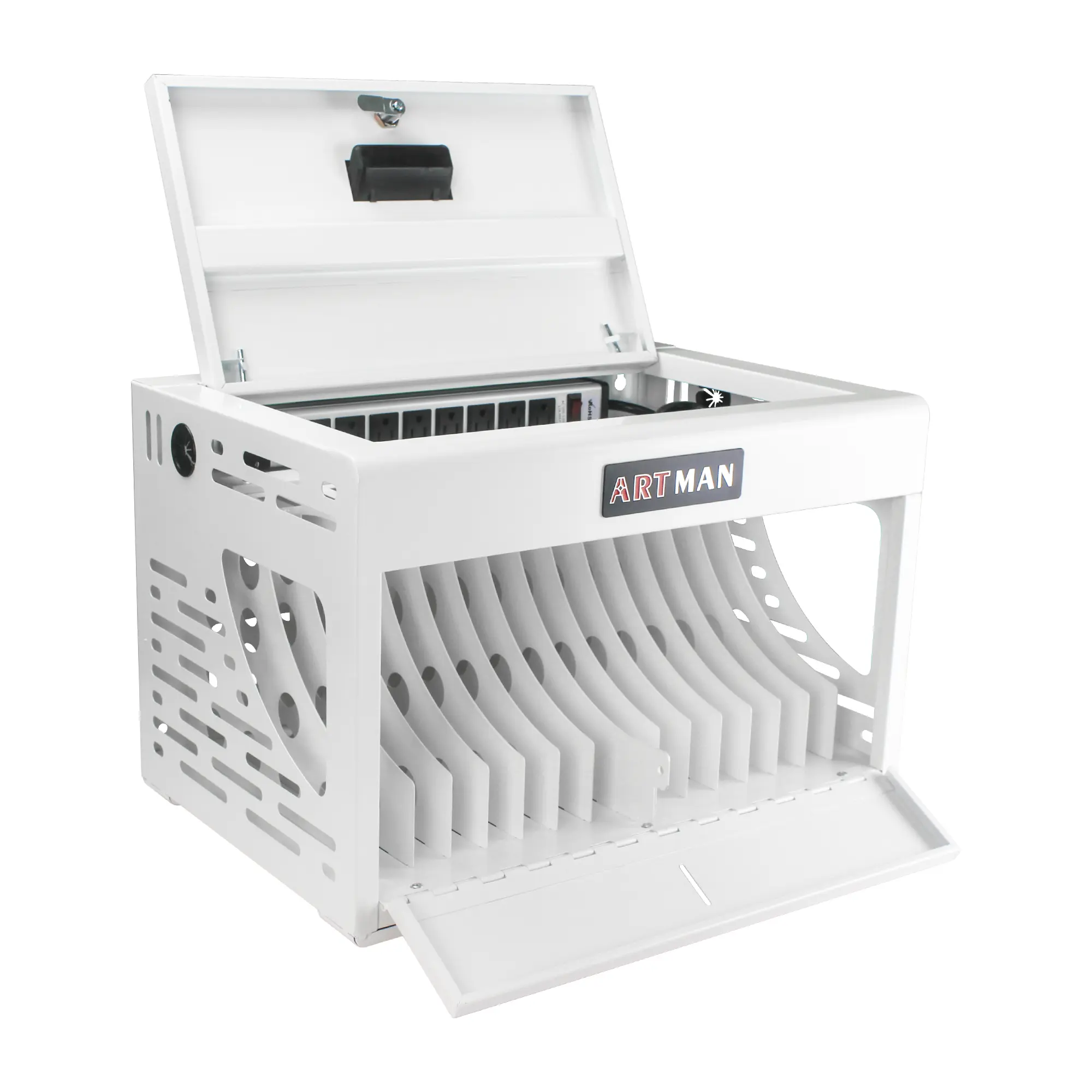 Hdmw 16-Device Charging Station for Laptops/Tablets, Charging Cabinet for iPad/Chromebooks/Laptop Computers, Laptop & Tablet Storage Carts for Classroom/Library/Office/Lockable, White