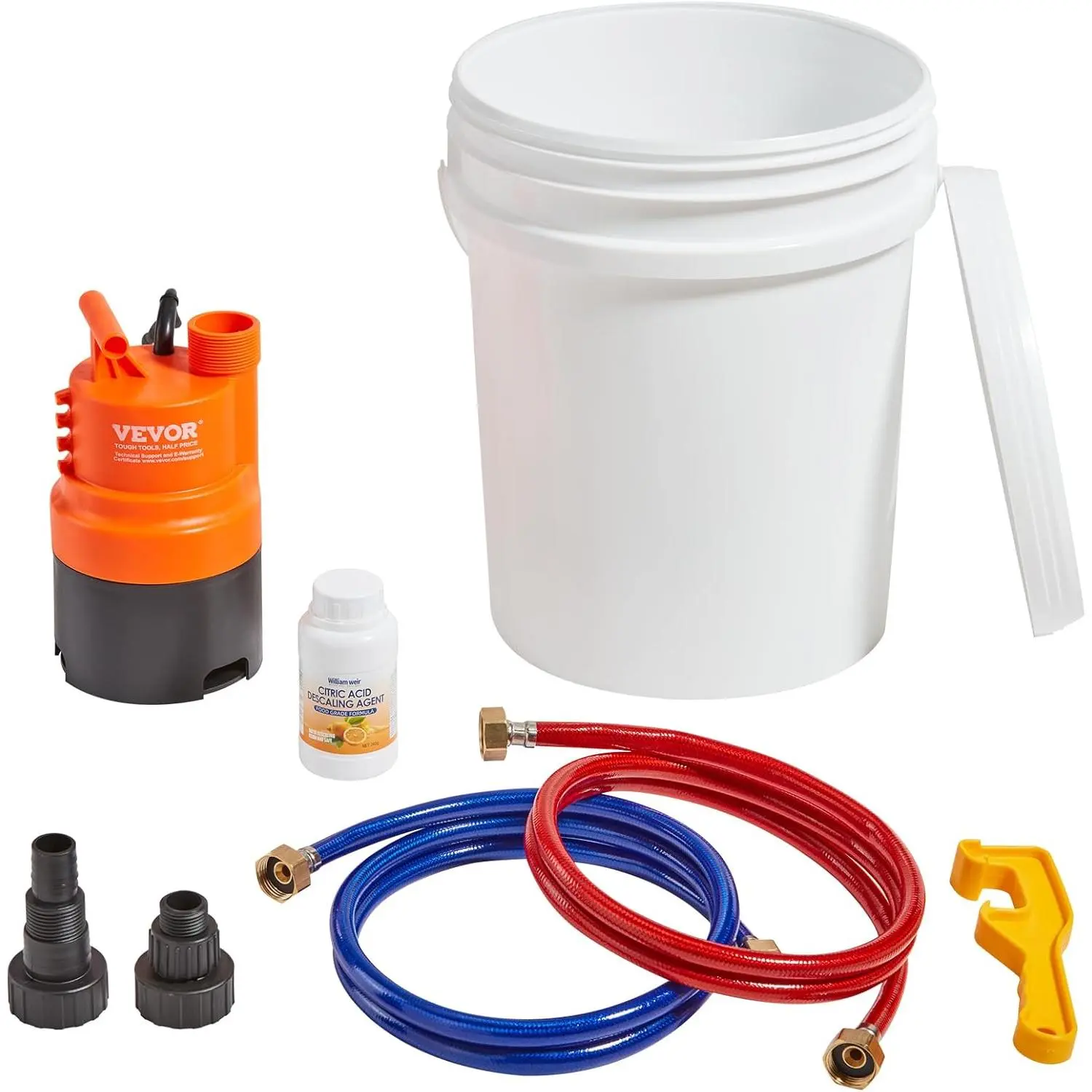 【Summerfinds】VEVOR Tankless Water Heater Flushing Kit, 1/3 hp Submersible Water Pump (Ample Horsepower), 5 Gal Pail (5L Boiler Compatible), Dual Hoses, Descaling Powder, Wrench, Adapter, Bottle Opener, Large Bag (Easy Transport, Quick Setup), Efficient Pu