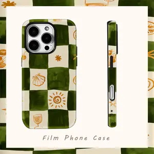 Green and orange plaid phone case, double-layer back cover, can be given as a gift to her or him, compatible with iPhone 17/16/15/14/13/12/11/X/XS/XSMAX/XR/7P/8P, Accessories, Smartphone, Gingham, Ultra Thin