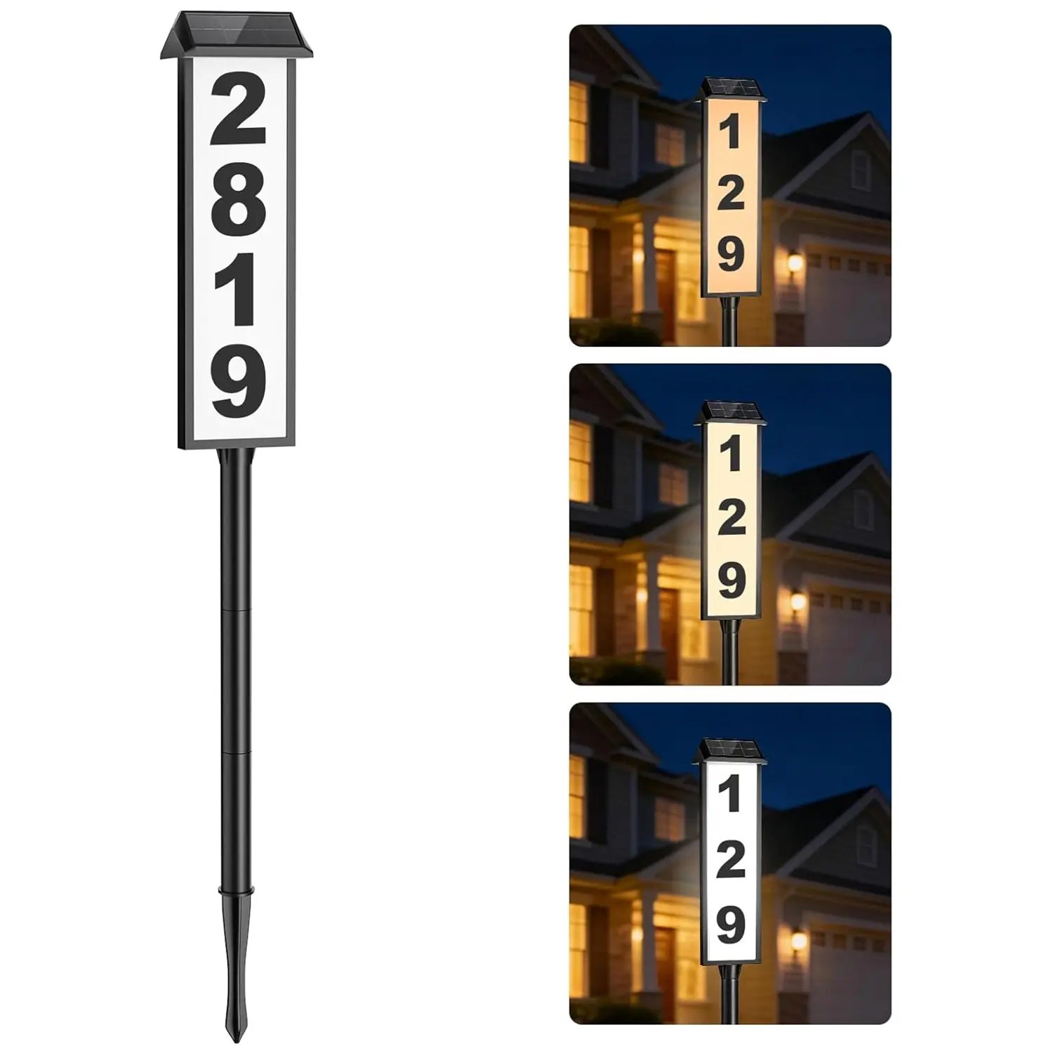 MATULSA Solar-Powered Address Sign - Outdoor Waterproof LED House Number Plaque with Stake & Wall Mount Options, 3-Color Illuminated Photovoltaic Light for Home & House Decor