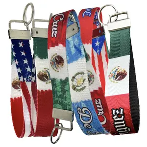 Mexican Flag Keychain Wristlet Collection - Personalized Mexico Mixed Banner Name Durable Nylon Key Fob with Custom Text Option