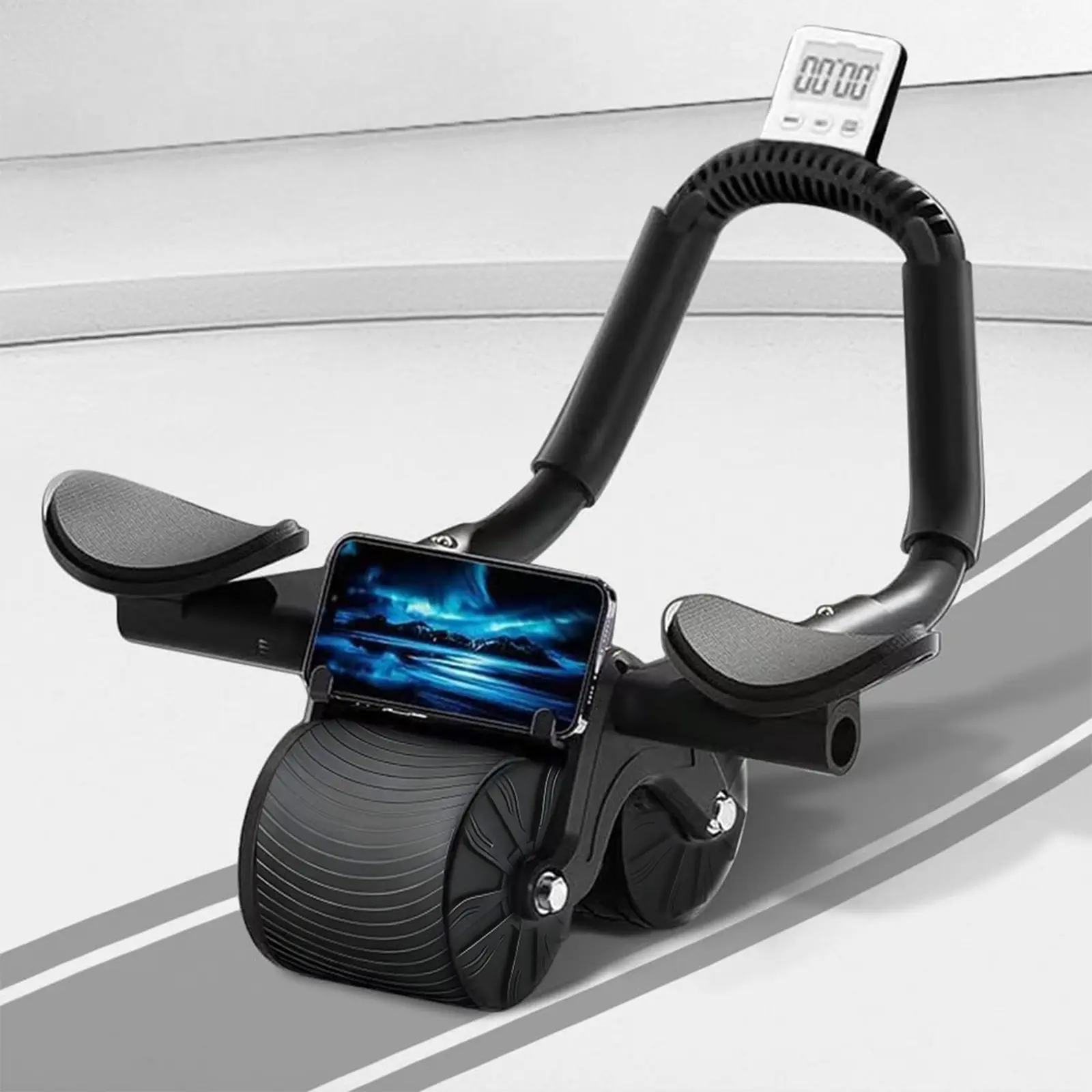 Homhut 2-in-1 Automatic Rebound Ab Roller Wheel - Abs Training Equipment, Abs Machines for Home, Eco Plastic, Silent Operation, 5-Layer Anti-Slip Materials, Built-In Brake System, Knee Pad, Timer Built-In, Elbow Support, Portable Home Gym Gear