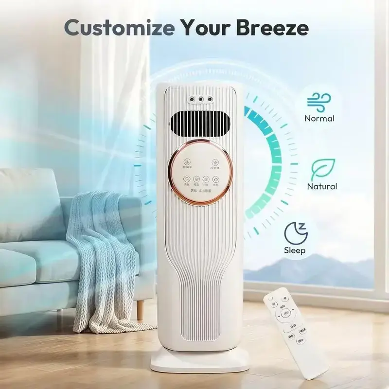 Dual Mode Heating & Cooling Bladeless Tower Fan – Ice Crystal Cooling, Oscillating Standing Fan Heater and Cooler, Low Noise Fast Cooling & Fast Warmth, All Season Portable Electric Fan for Indoor Home Bedroom Office Daily Use