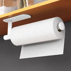 Adhesive Paper Towel Holder Under Cabinet Wall Mount for Kitchen Paper Towel, Stainless Steel Paper Towel Roll Rack for Bathroom Towel (Thick, White)