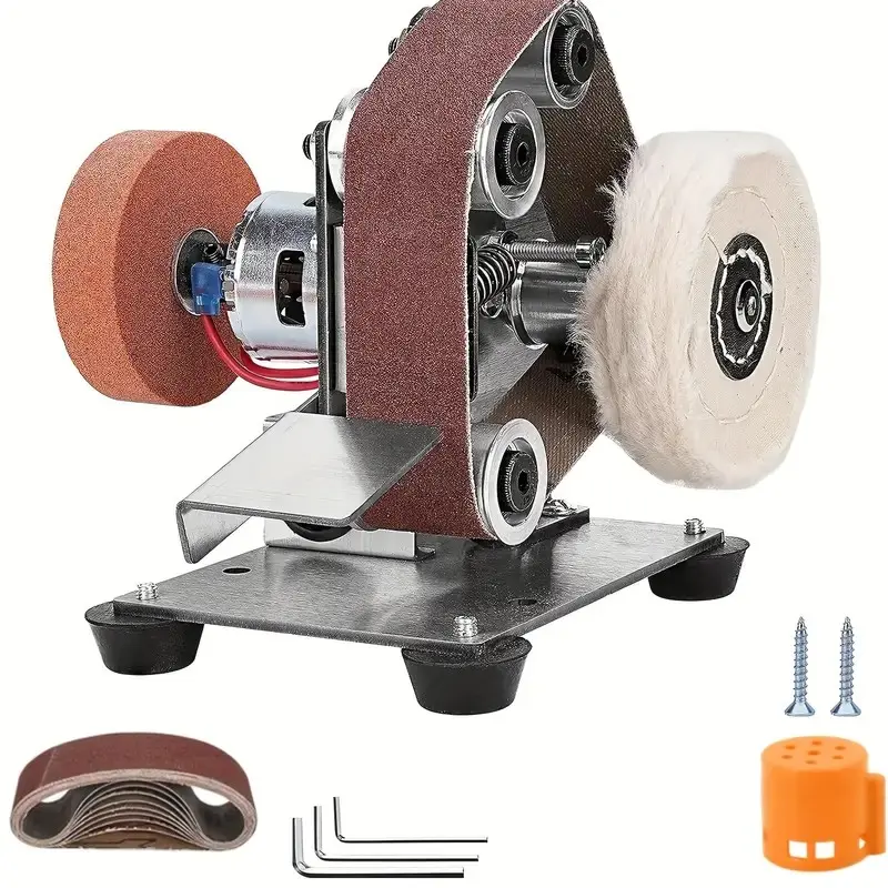 Compact 3 in 1 Portable Belt Sander All Copper Motor High Torque Electric Bench Grinder, 7 Speed Adjustable Table Polisher Buffer for Metal, Wood, Knives, Outdoors DIY Crafts (Plus Kit)