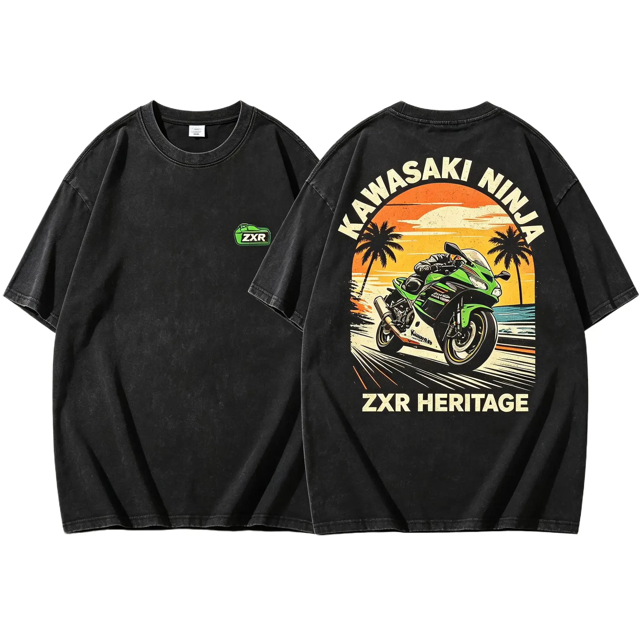 Retro wash oversized tee,Sport bike vintage print,Dual side graphic tshirt,Cotton casual top,Biker apparel,Motor enthusiast street clothes,graphic apparel,design T-shirts.