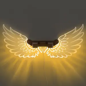 Guitar Stand Wall Mount with Luminous Angel Wings – Acrylic & Wooden Guitar Hanger Shelf, USB Powered for Acoustic, Electric, Bass, Ukulele, Perfect Gift for Music Lovers & Guitarists