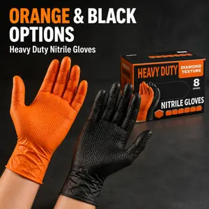 Thickened Disposable Orange Diamond Texture Nitrile Gloves, 10/30 PCS Pack, Heavy Duty 8 Mil, Raised Diamond Grip, Powder-Free & Latex-Free. Orange/Black diamond pattern thick gloves, suitable for auto repair, outdoor work, kitchen and home cleaning.