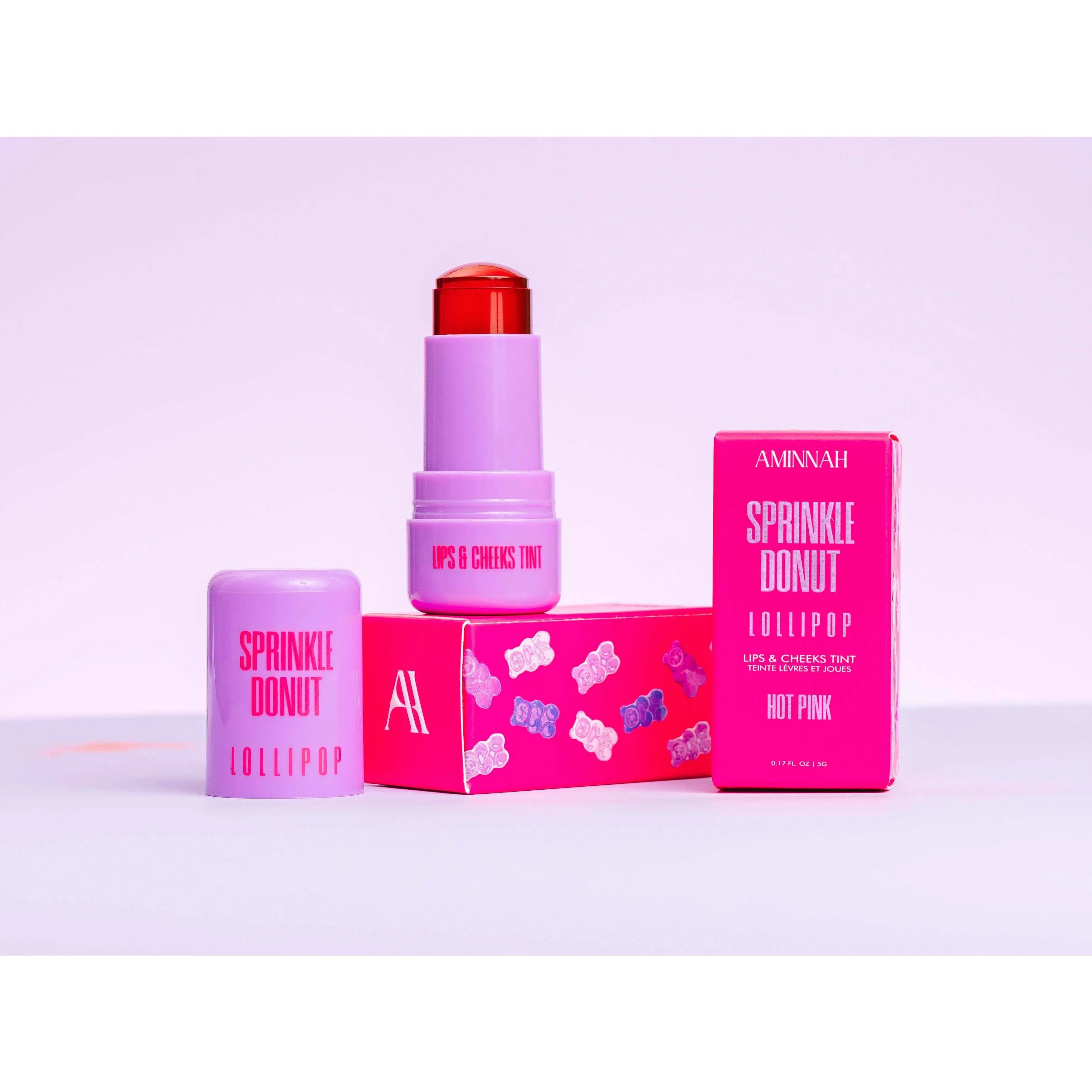 Aminnah Sprinkle Donut Lollipop Tinted Lip Gloss - Makeup, Colorful Makeup, Lips & Cheeks Tint, Hot Pink, Natural Ingredients, Smooth Application, All Skin Types, Single Item Cosmetic