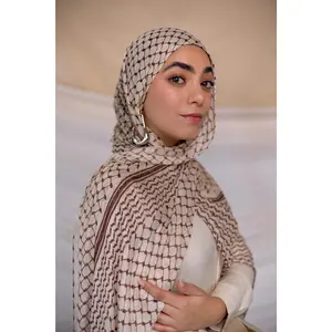 VELA Brown and White Kuffiyeh Print Modal Hijab
