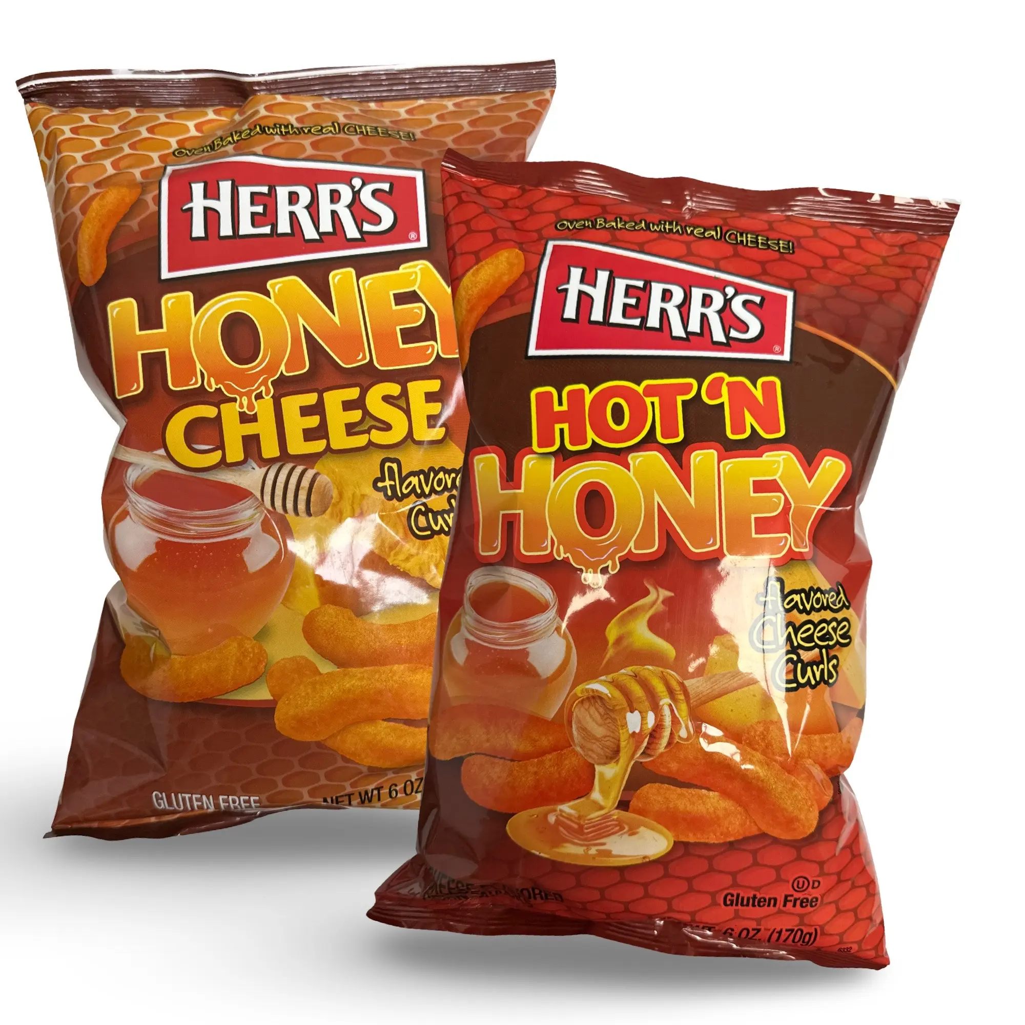 Herr's Honey Cheese Curl Puffs Combo Includes Hot N Honey, Family Size Bags Herr's Honey Cheese Curl Puffs Combo Includes Hot N Honey, Family Size Bags