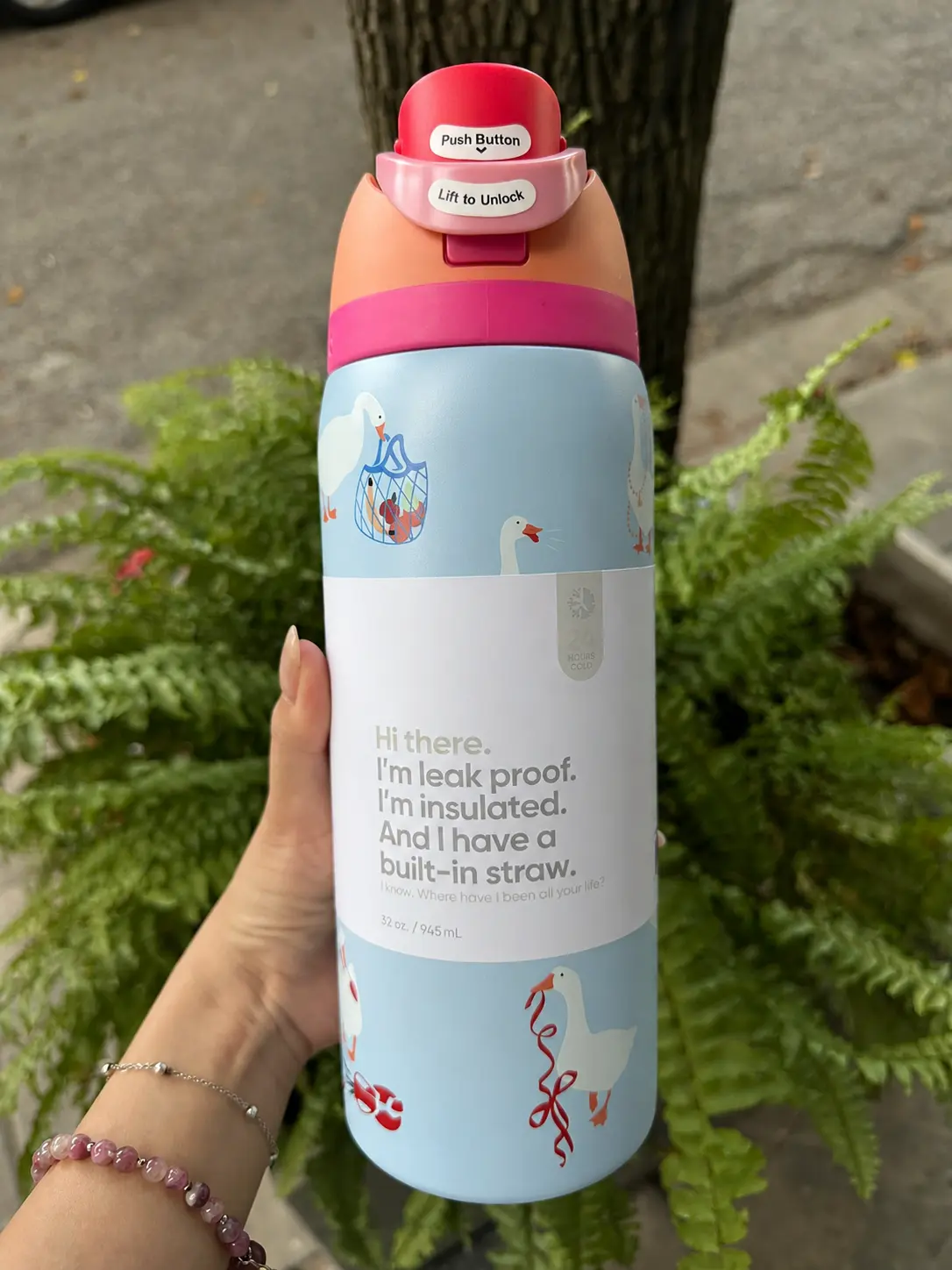 Insulated 32oz Stainless Steel Water Bottle with Built-In Straw, Leak Resistant Double Wall Vacuum Flask, Push Button Flip Lid for Gym, Travel, Office & Everyday Hydration