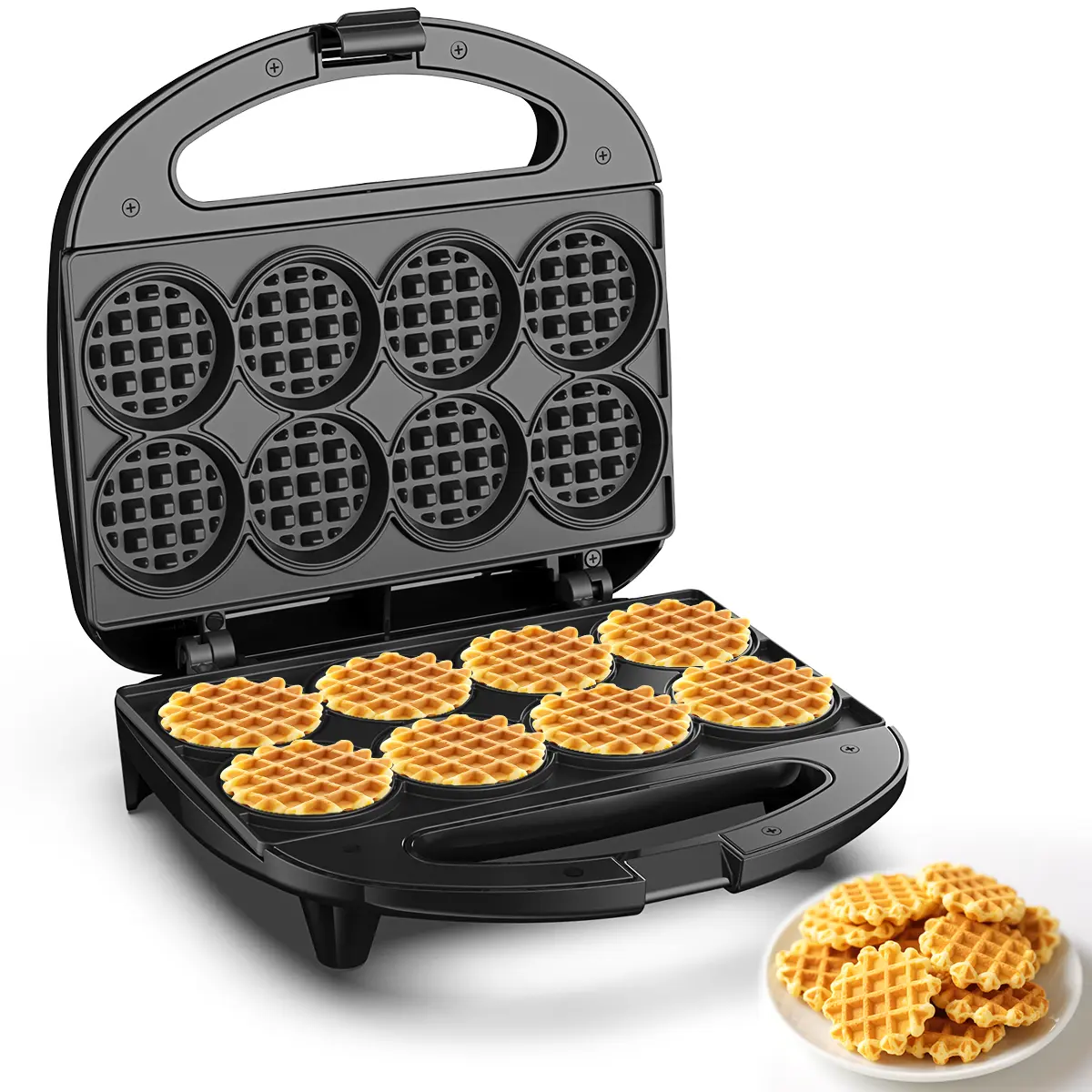 Multi Mini Waffle Maker - 8 x 2” Waffle Maker for Family Breakfasts - Nonstick Heating Plates & Fast-Heating, Compact Size, Easy Breakfast Makers for Home, Family, Snacks or Desserts- Black