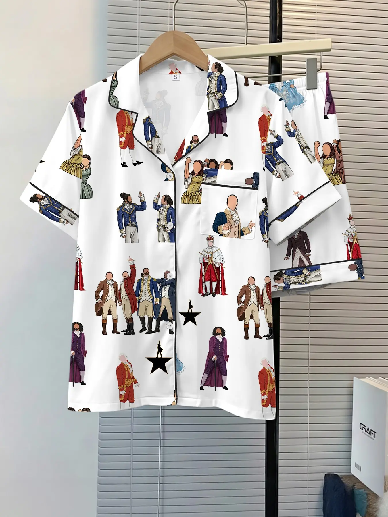 Women's Sleepwear 2-Piece Set, Pajama, Hamilton Musical Character Print Pattern, Comfortable Night Home Wear, Fashion Soft Fabric, Casual Daily Use, Fitted, Homewear, Everyday, Nightwear Pajama Set