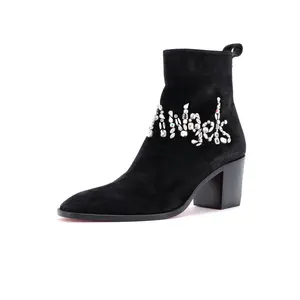 Pre-owned Christian Louboutin Women's Angels Heeled Ankle Boots Crystal Embellished Suede by Rebag