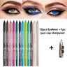 12-Piece Colored Eyeliner Pencils Make Up Set - Smooth, Metallic, High Shine, Glitter Liner, Water-Resistant, Pearl Effect, Goth Makeup Eyeliner, with Lipliner Gloss Pen - Adults' All-Skin Gift Set